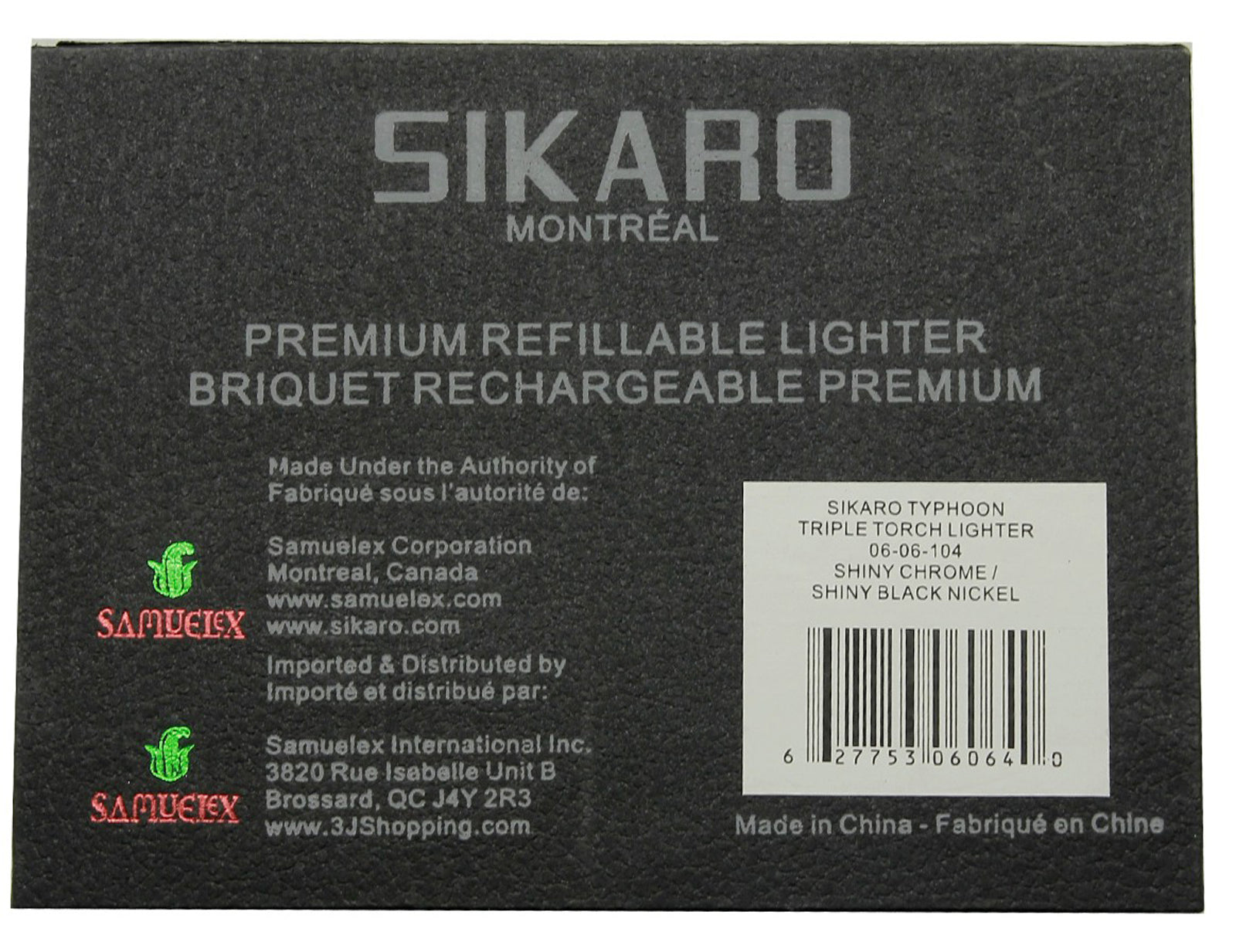 Sikaro Typhoon Triple Torch Lighter w/Cigar Punch 06-06-105 White Nickel Matte (Silver Matte)