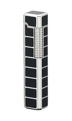 Sarome Flint Pipe Lighter PSD36-04 Silver / black epoxy resin inlaid / diamond cut