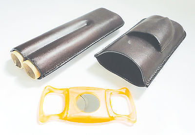 Legendex leather cigar case 2 corona BR w/cigar cutter orange 05-04-520