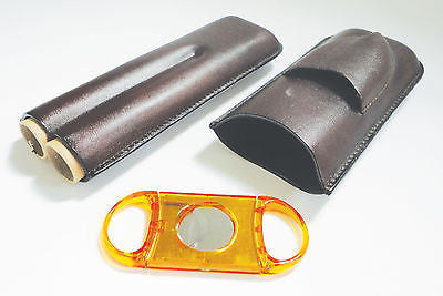 Legendex leather cigar case 2 corona BR w/cigar cutter orange 05-04-420