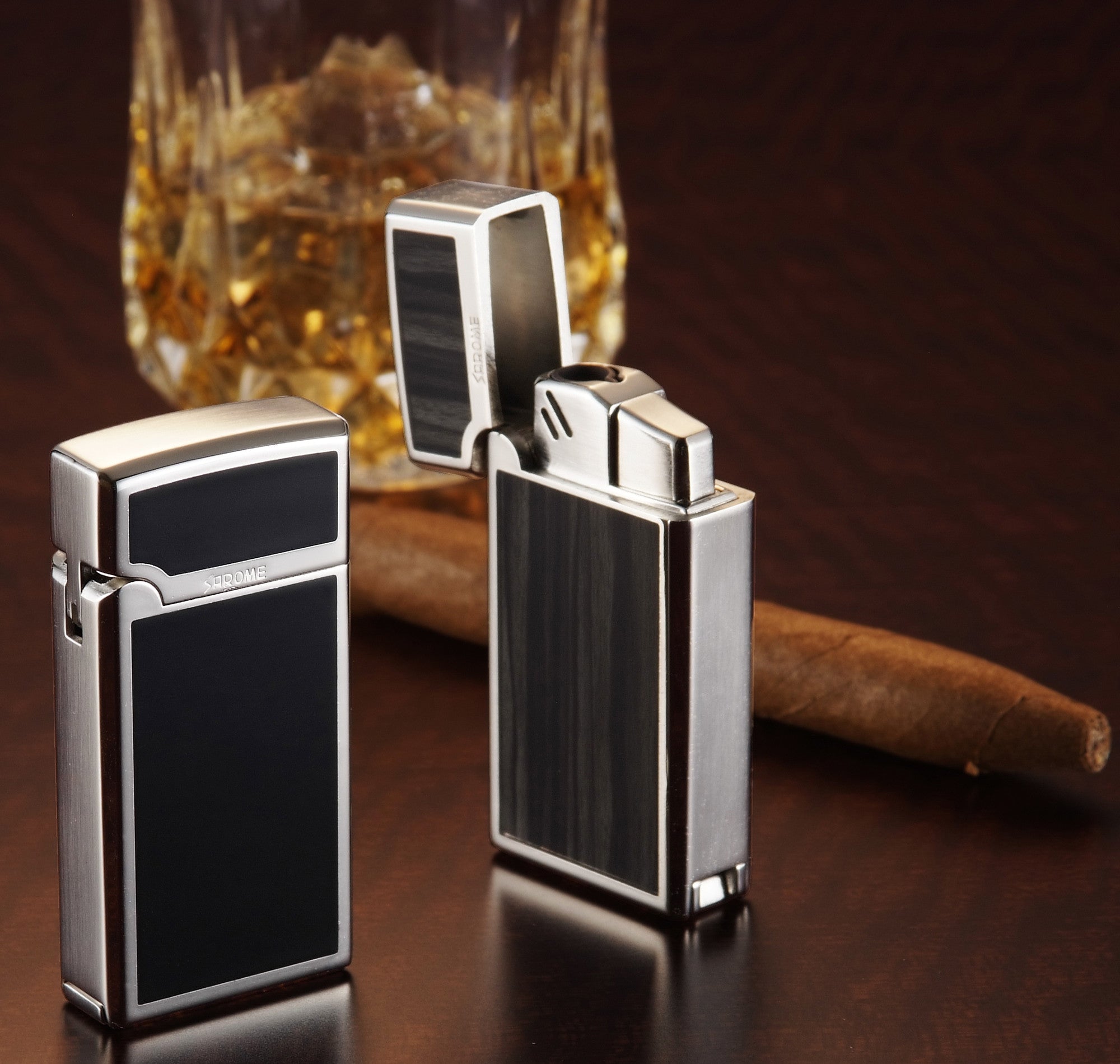 Sarome Torch Cigar Lighter w/ Cigar Punch BM15A-02 Silver / Carbon fiber