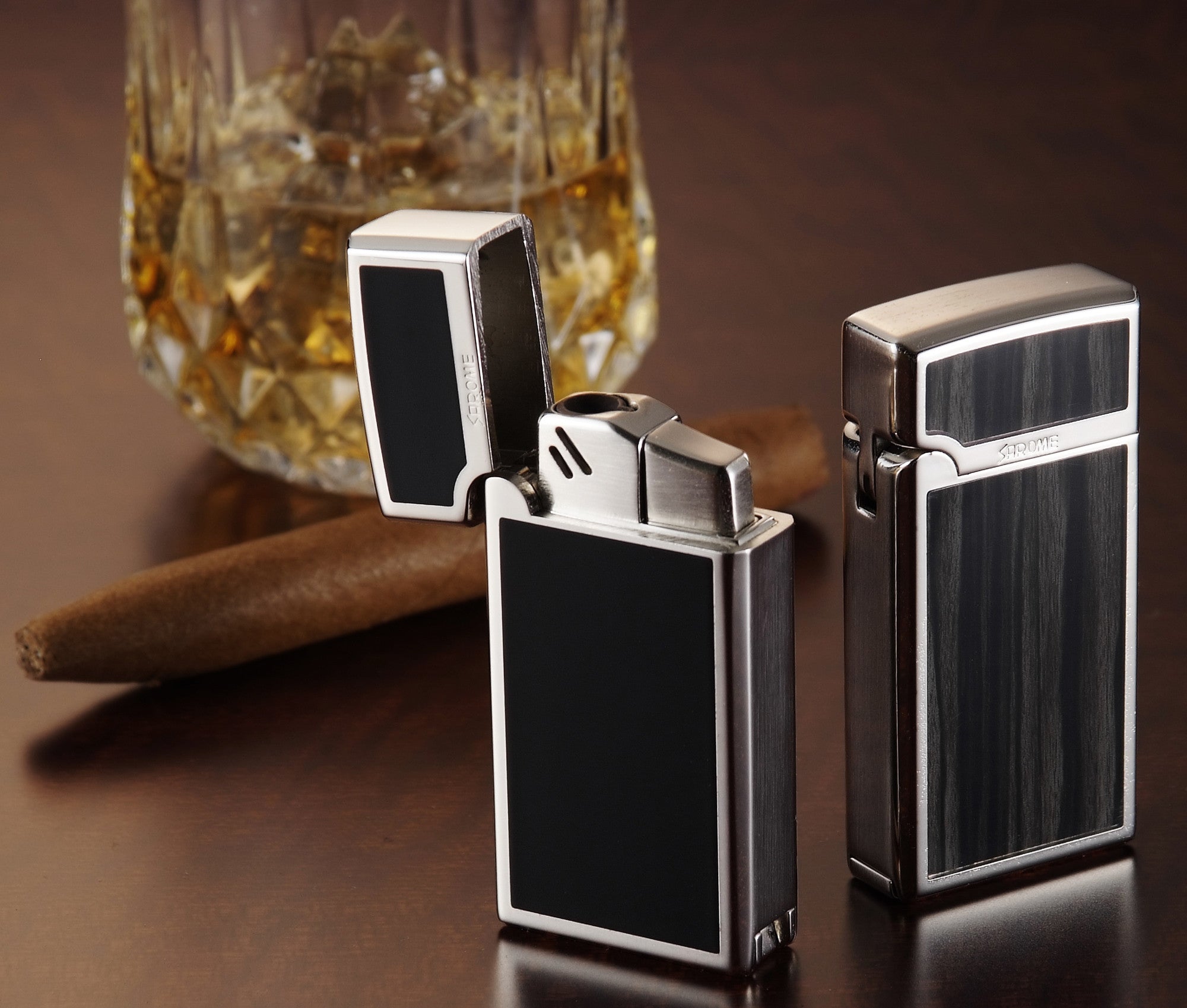 Sarome Torch Cigar Lighter w/ Cigar Punch BM15A-05 Silver/ Red epoxy resin