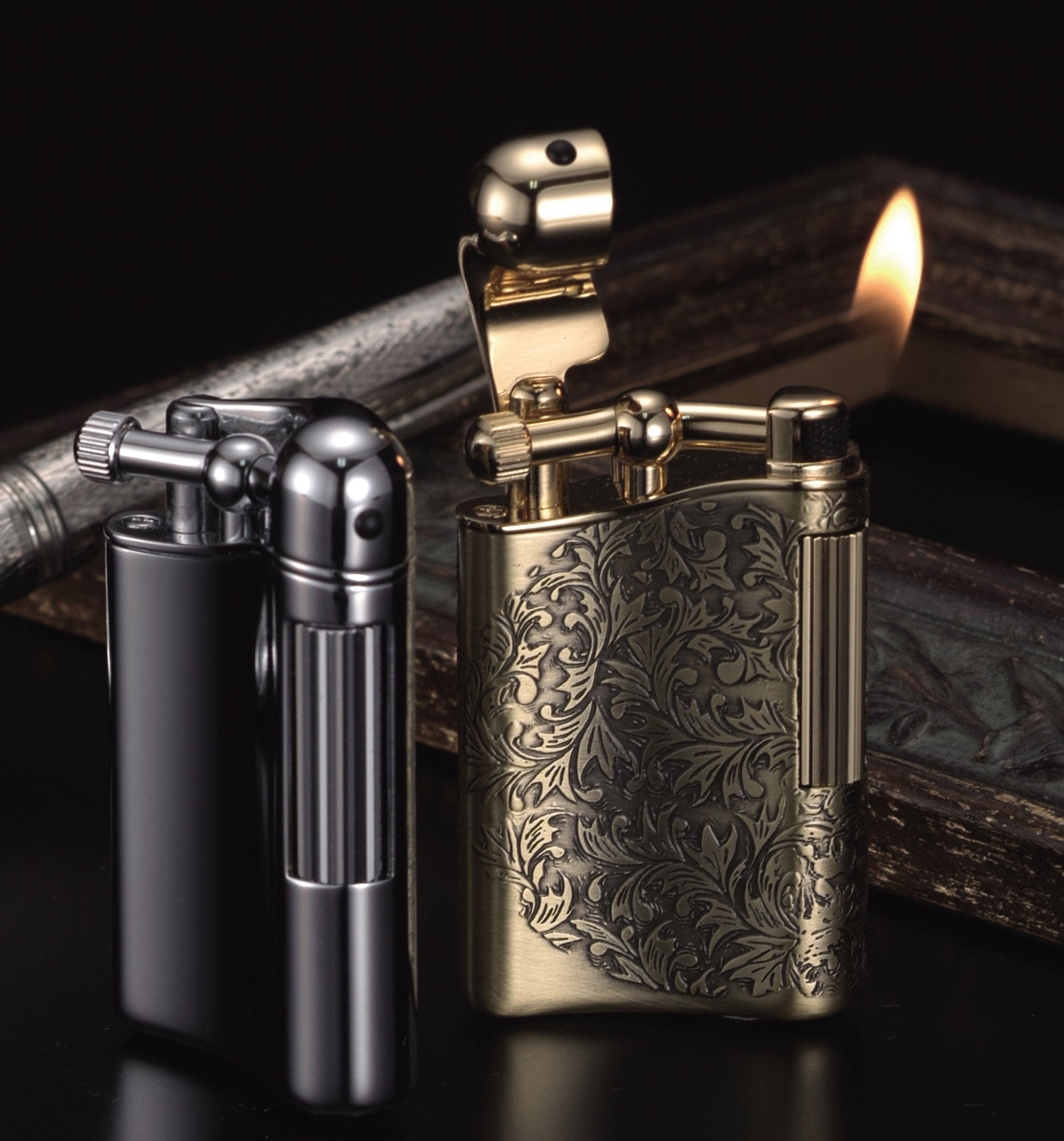 Sarome Flint Lighter for Pipe PSD12-28 Antique black arabesque / Silver