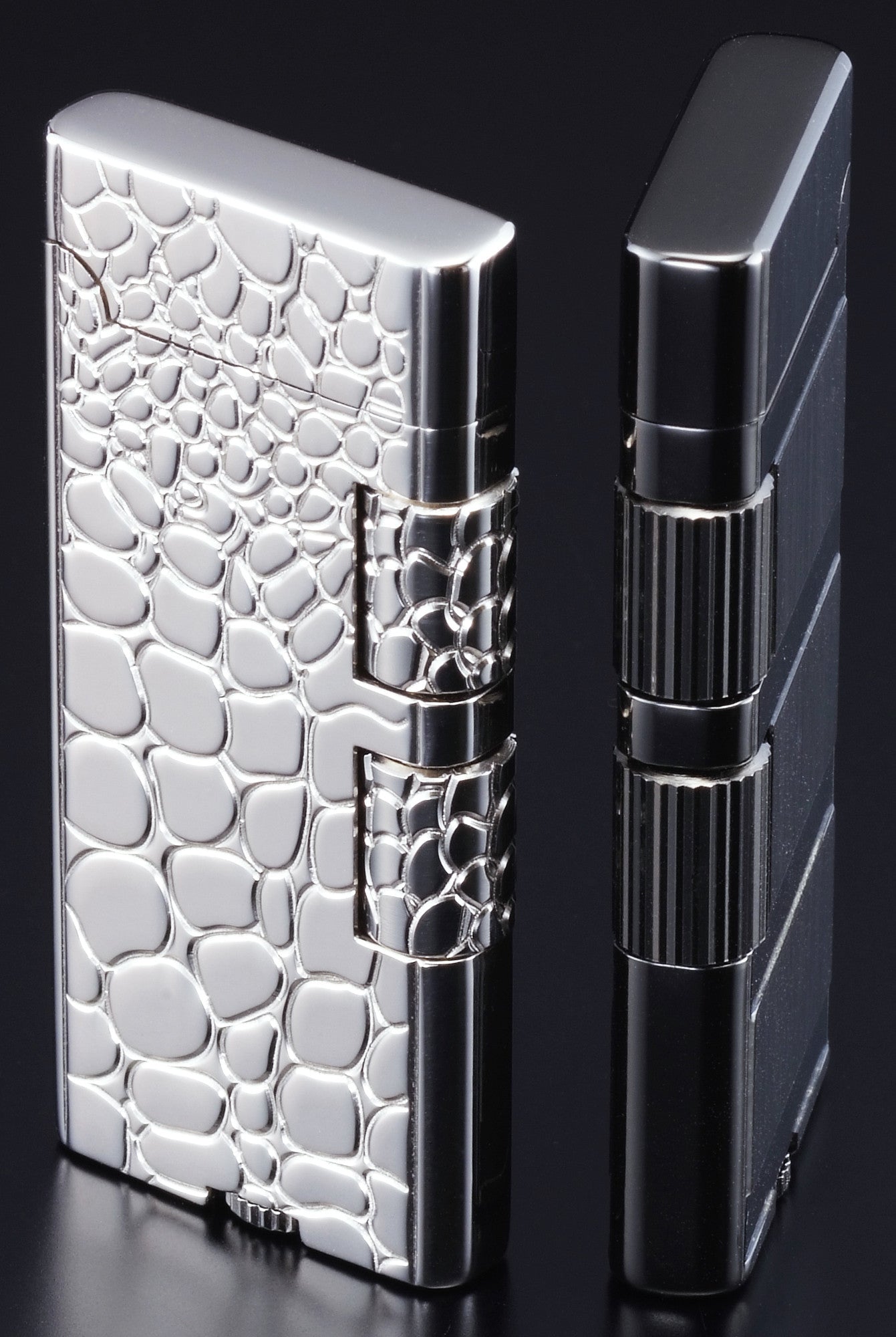 Sarome Flint Cigarette Lighter w/Double roller SD40-07 Black / Crocodile patter