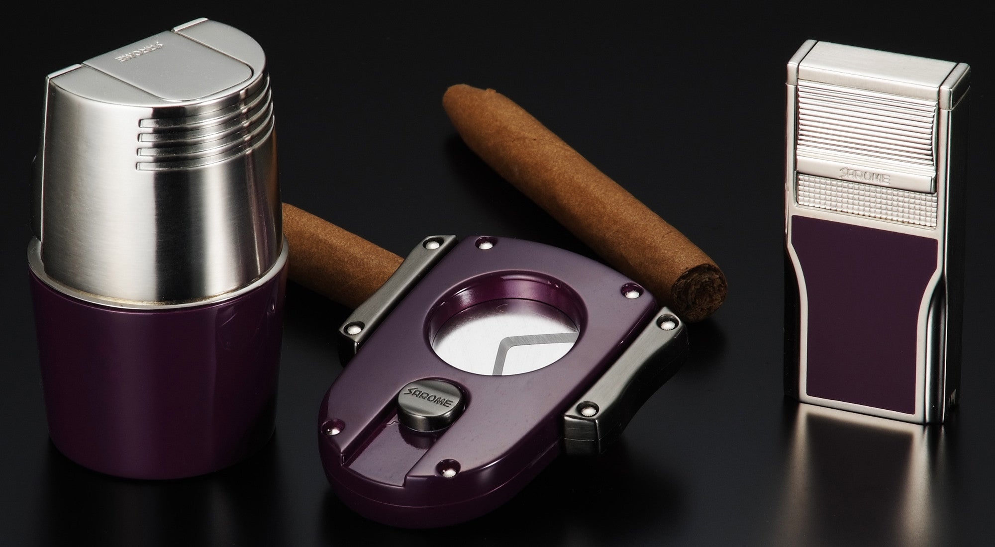 Sarome Flat Triple Torch Cigar Cigarette TABLE Lighter T3BM1-02 Silver/ Red