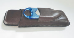 Legendex leather cigar case 2 corona BR w/cigar cutter blue 05-04-400