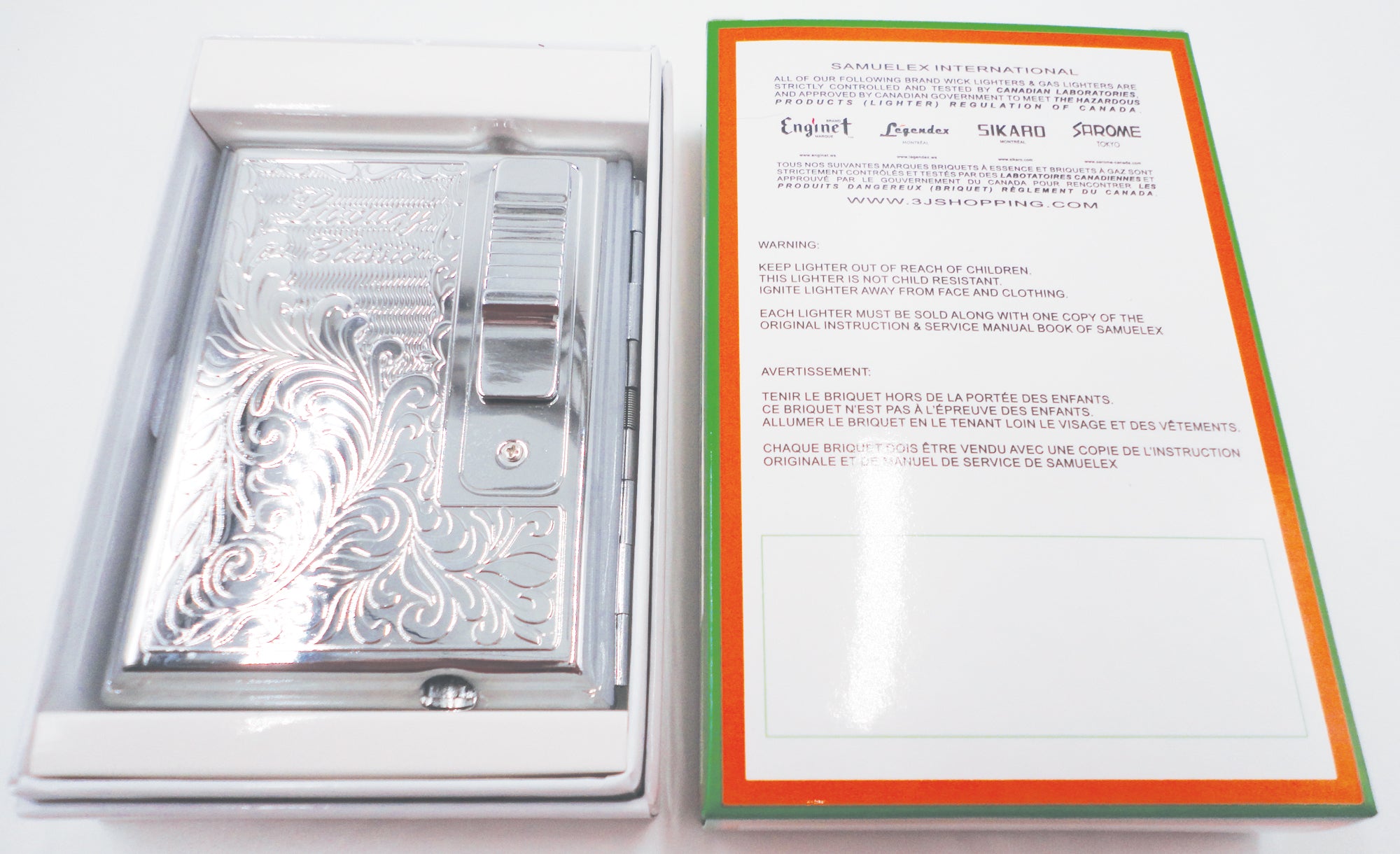 Legendex Elegance Metal Cigarette / Mini Cigar Case Built-In Turbo Windproof Lighter 06-30-101 Arabesque / White Nickel (Silver)