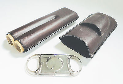 Legendex leather cigar case 2 corona BR w/cigar cutter gray 05-04-430