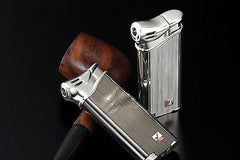 Sarome Piezo Pipe Lighter w/stable flame system PSP3-10 Silver 2-side hairline