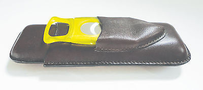Legendex leather cigar case 2 corona BR w/cigar cutter yellow 05-04-510