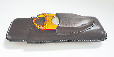 Legendex leather cigar case 2 corona BR w/cigar cutter orange 05-04-420