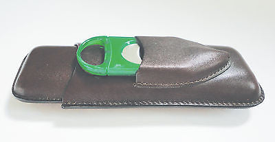 Legendex leather cigar case 2 corona BR w/cigar cutter green 05-04-410