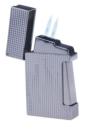 Sikaro Triumphal Arch Twin Torch Lighter Silver (White Nickel) Engraving w/cigar punch 06-05-101