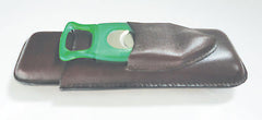 Legendex leather cigar case 2 corona brown w/cigar cutter green 05-04-500