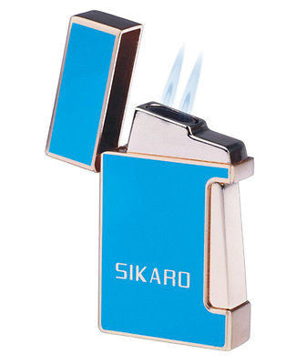 Sikaro Triumphal Arch Twin Torch Cigar Lighter Sky Blue Lacquer w/Cigar Punch 06-05-107
