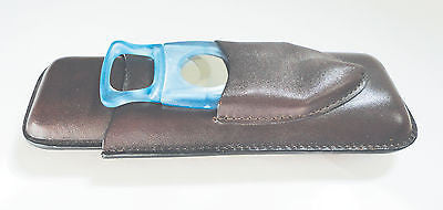 Legendex leather cigar case 2 corona brown w/cigar cutter blue 05-04-530