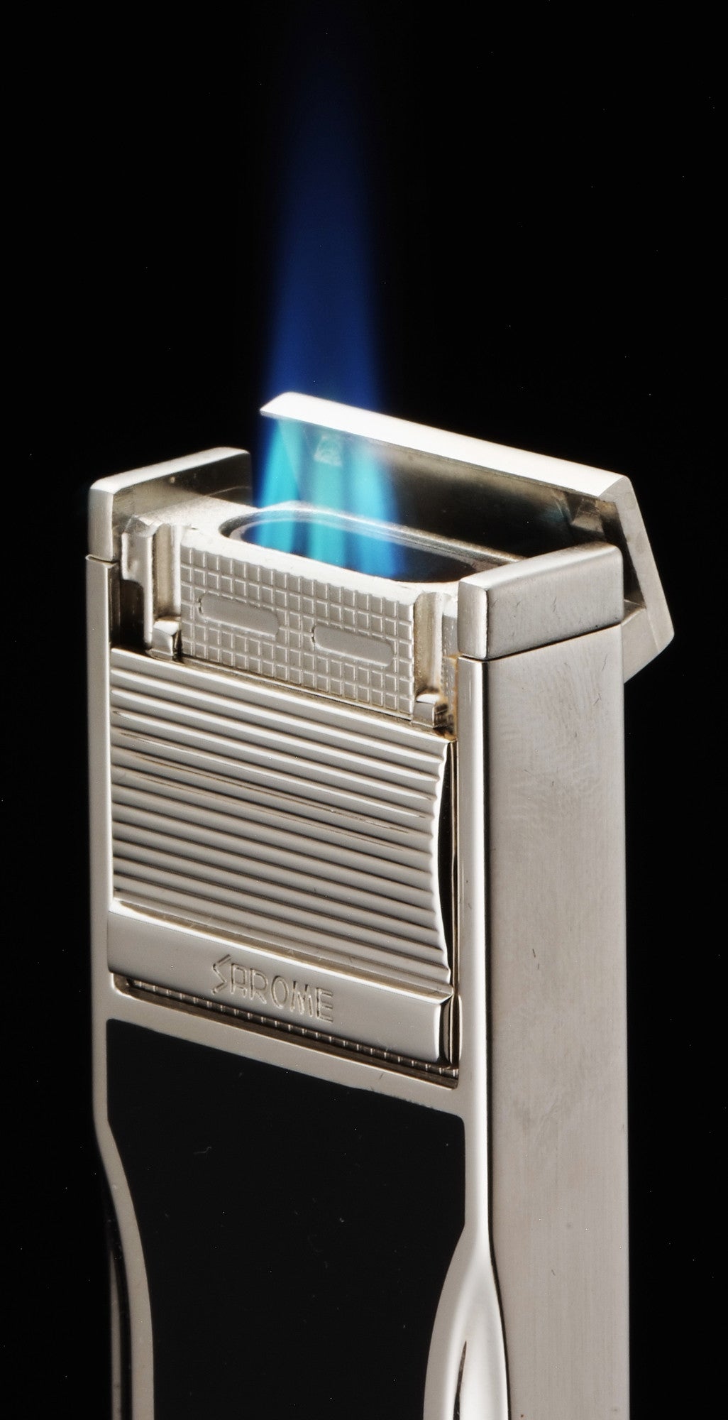 Sarome Flat Triple Torch  Cigar Cigarette Lighter w/ Cigar Punch 3BM1-01 Silver/ Black epoxy resin