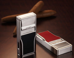 Sarome Flat Triple Torch  Cigar Cigarette Lighter w/ Cigar Punch 3BM1-02 Silver/ Red epoxy resi