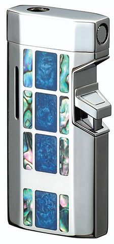 Sarome Torch Lighter BM5-03 Silver/blue epoxy resin inlaid/abalone shell