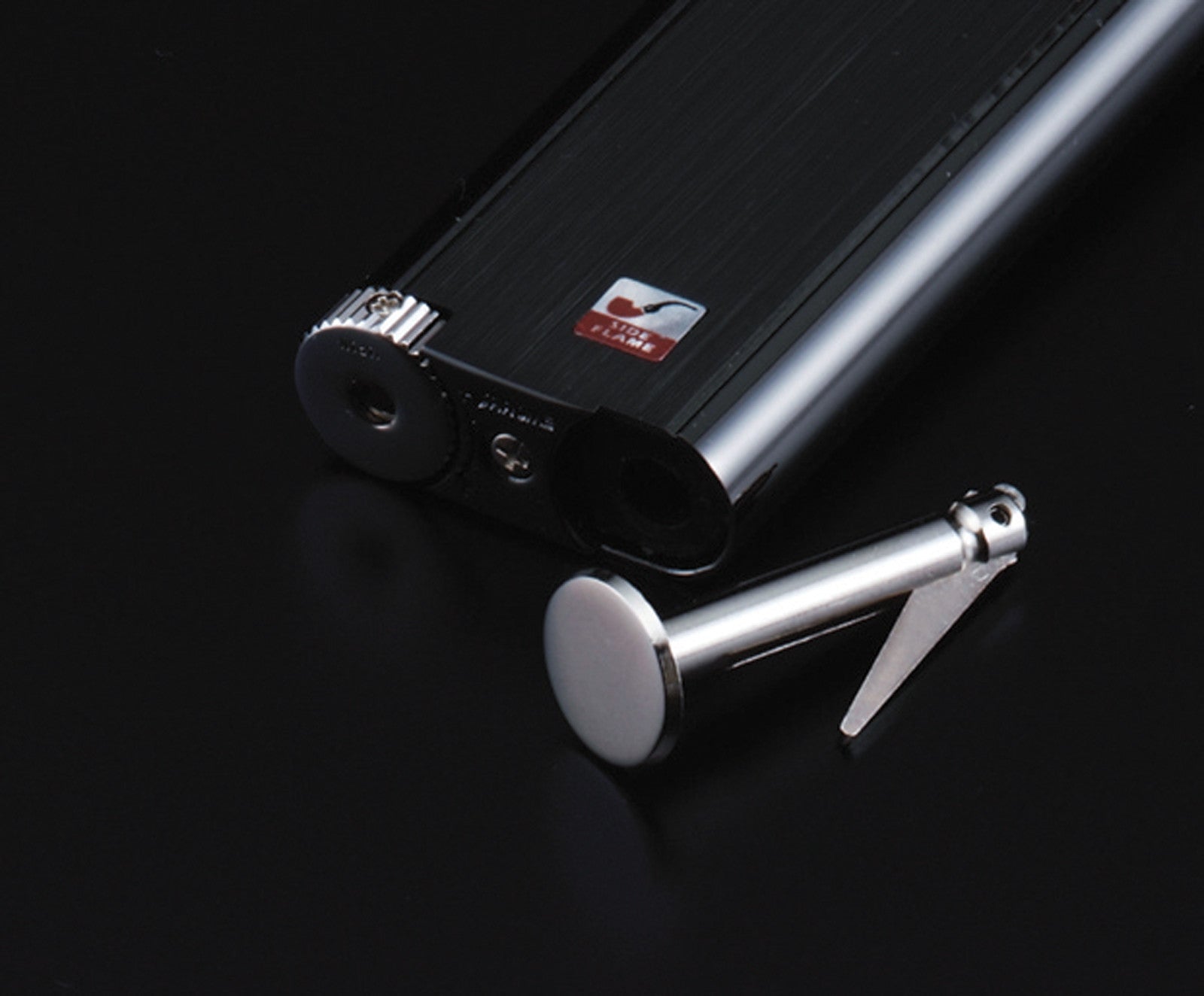 Sarome Piezo Pipe Lighter PSP3-12 Silver 2-tone black nickel hairline