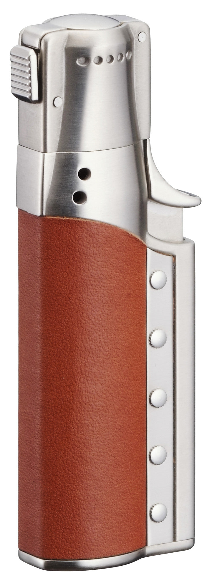 Sarome Spiral Circular flame Cigar Lighter w/ Cigar Punch SC1-02 Silver satin/ Briar smooth leather