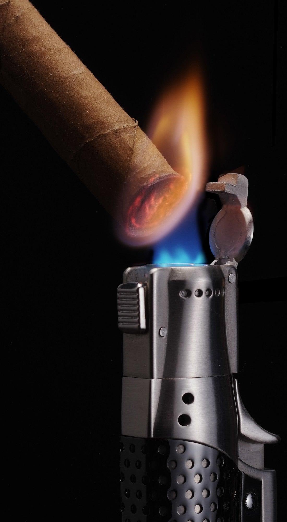 Sarome Spiral Circular flame Cigar Lighter w/ Cigar Punch SC1-04 Black nickel satin/ Silver plate