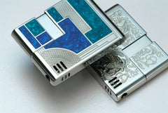 Sarome Piezo Electronic Cigarette Lighter SK59-06 Silver satin / black lattice diamond cut