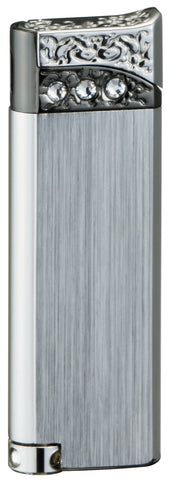 Sarome Piezo Electronic Lighter SK98-02 Silver hairline/Black nickel/Crystal decoration