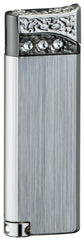 Sarome Piezo Electronic Lighter SK98-02 Silver hairline/Black nickel/Crystal decoration
